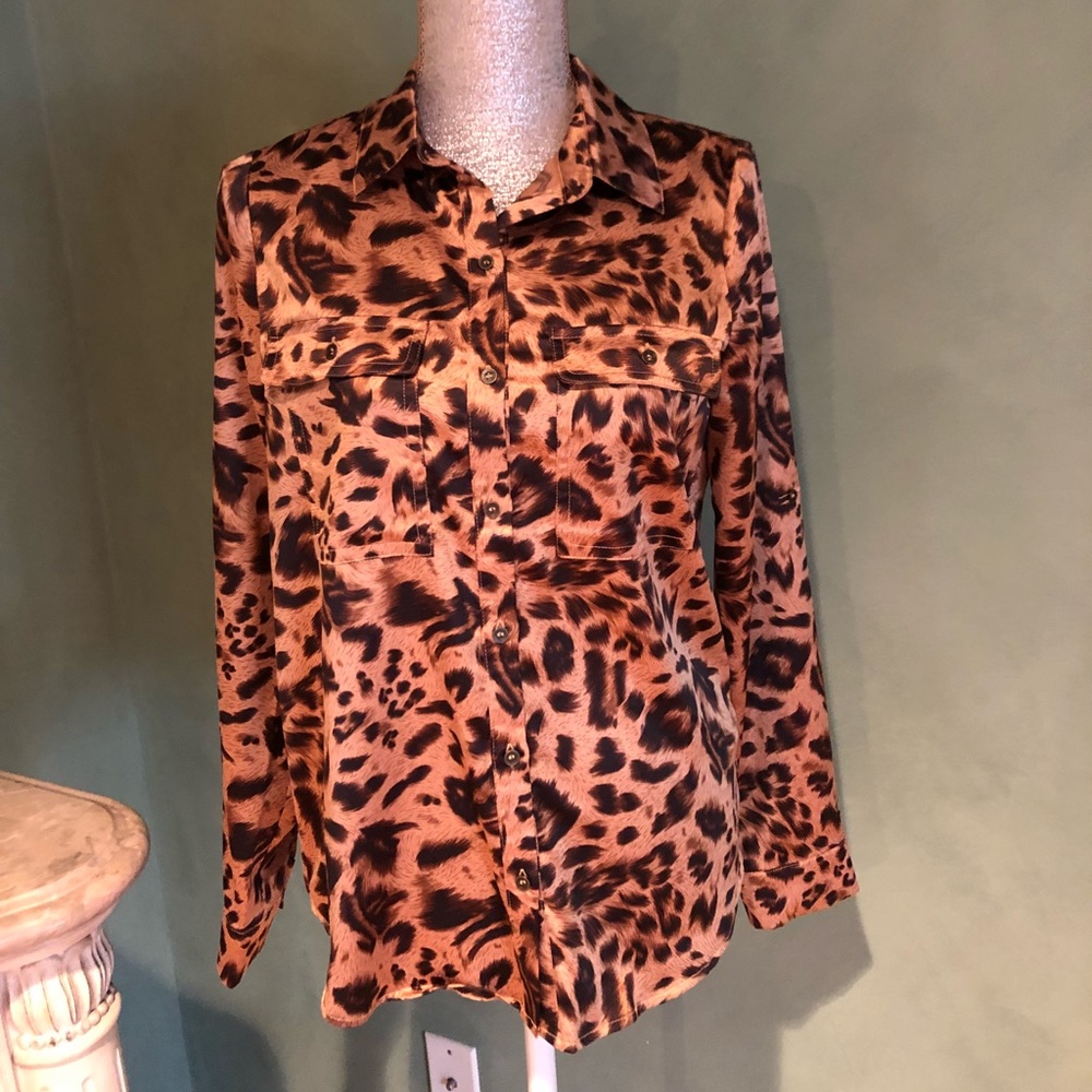 Leopard Print Button Down Blouse